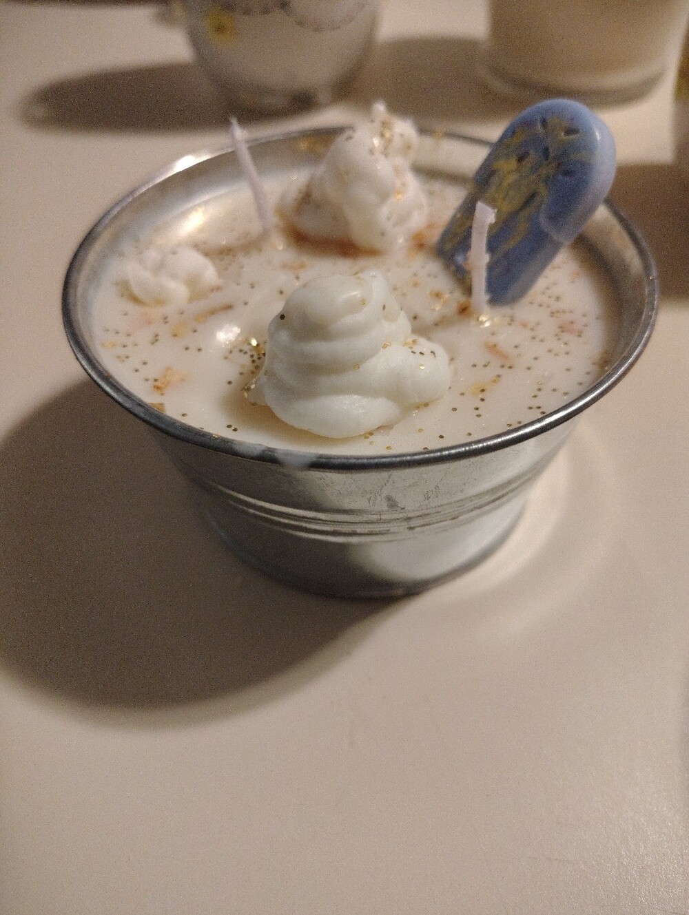 Hand-Poured Lemon Meringue Ice Cream Soy Candle with Whipped Wax Accents - Picture 3 of 5